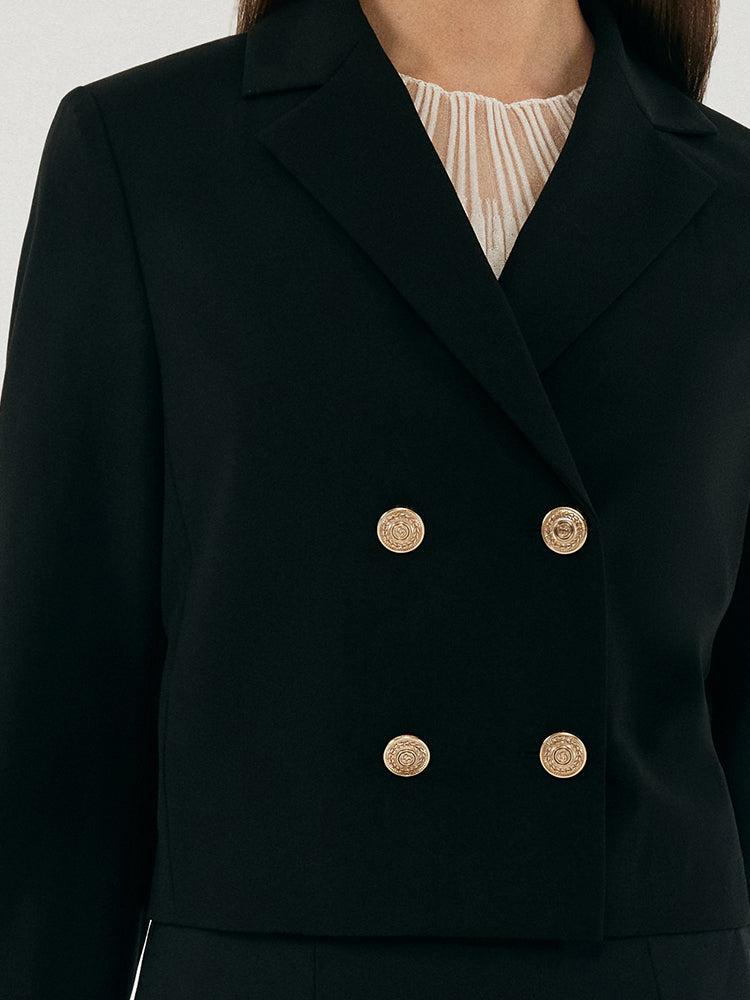 Worsted Woolen Crop Blazer With Detachable Sleeve Product Image