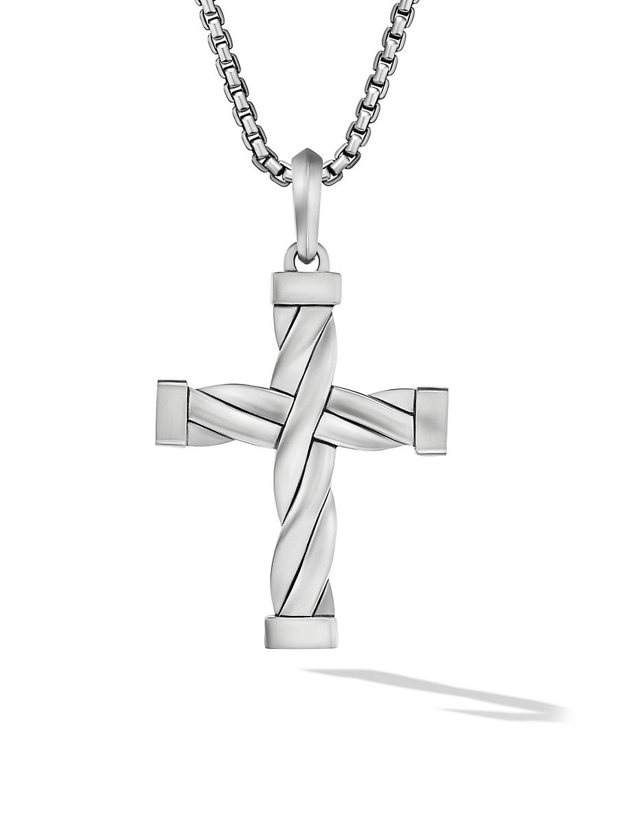 Mens DY Helios Cross Pendant in Sterling Silver, 48MM Product Image