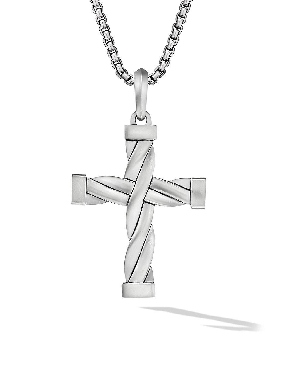 Mens DY Helios Cross Pendant in Sterling Silver, 48MM Product Image