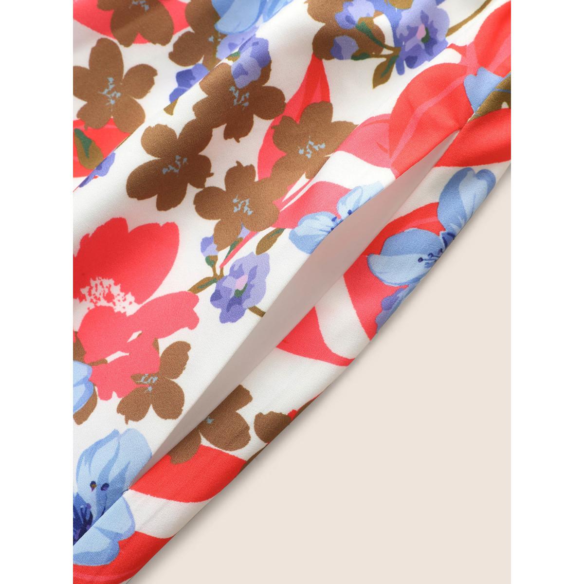 Plus Size Floral Print Shirred Cami Midi Dress Originalwhite Women Resort Square Neck Sleeveless Curvy BloomChic 28/5X Product Image