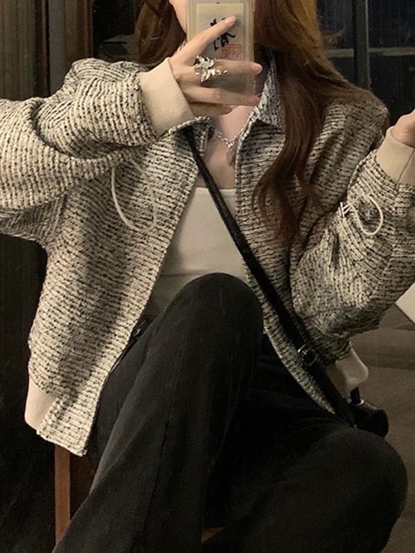 Tweed Lapel Neck Short Jacket Product Image