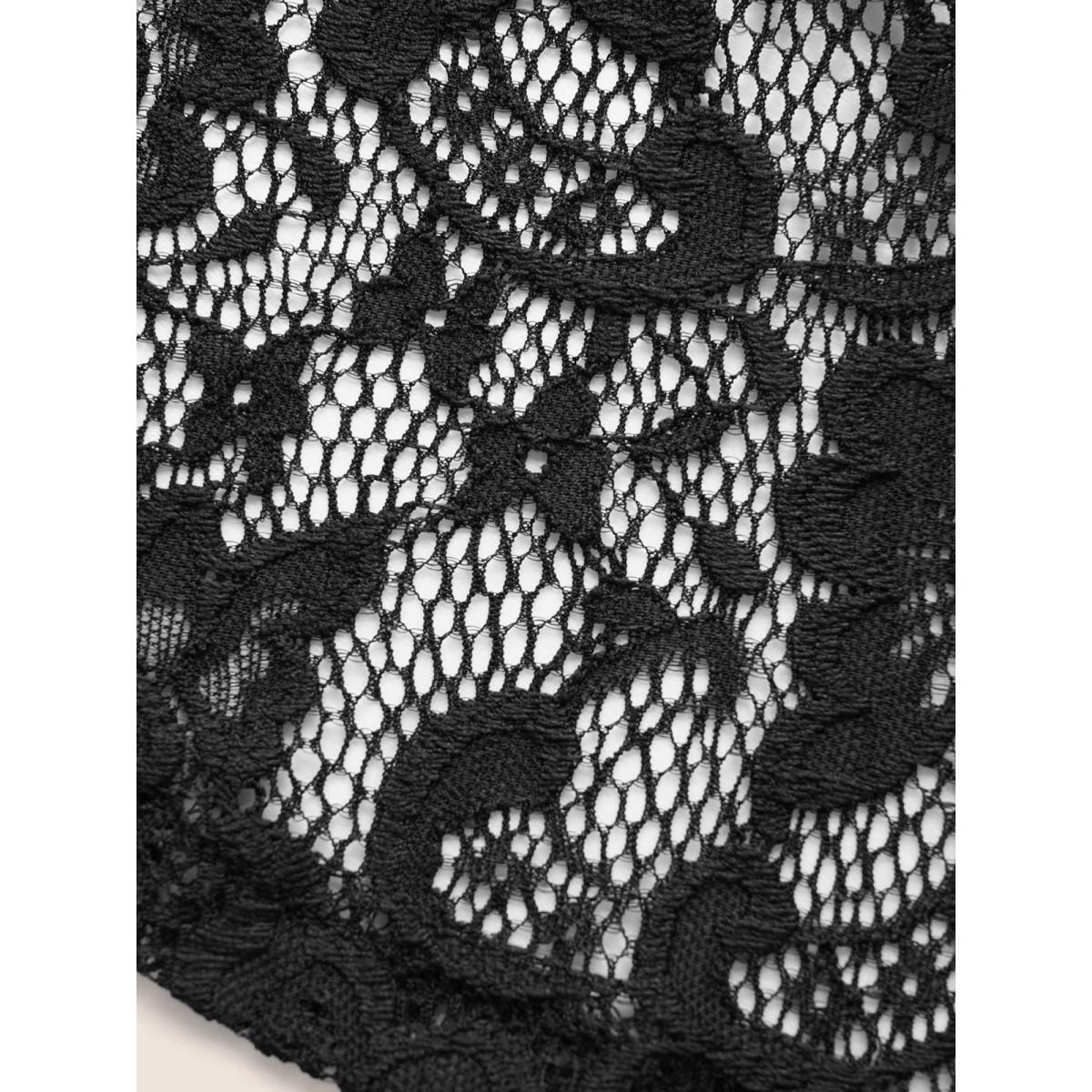 Plus Size Lace Patchwork Mesh Wide Leg Cropped Pants Women Black Resort Wide Leg Mid Rise Vacation Pants BloomChic 14-16/1X Product Image