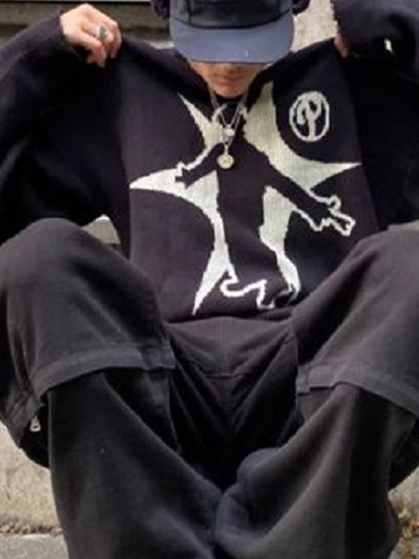 Men's Hip Pop Print Pull Over Sweater Product Image