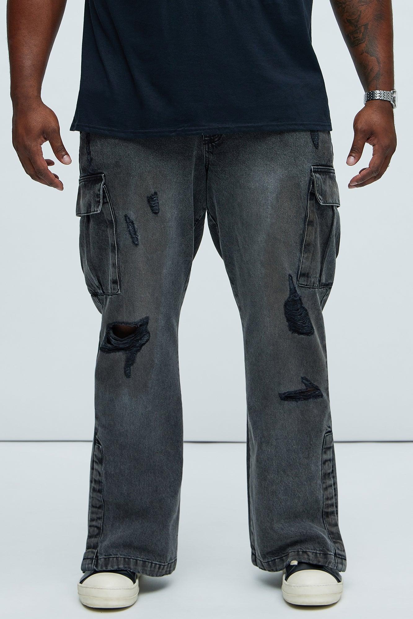 Stacked Slim Flare Kyan Cargo Jeans - Charcoal Product Image