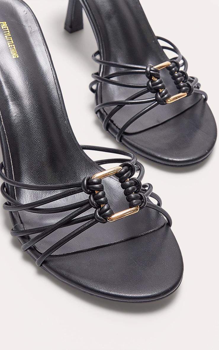 Black Pu Silver Buckle Round Toe Lace Up Heeled Sandals Product Image
