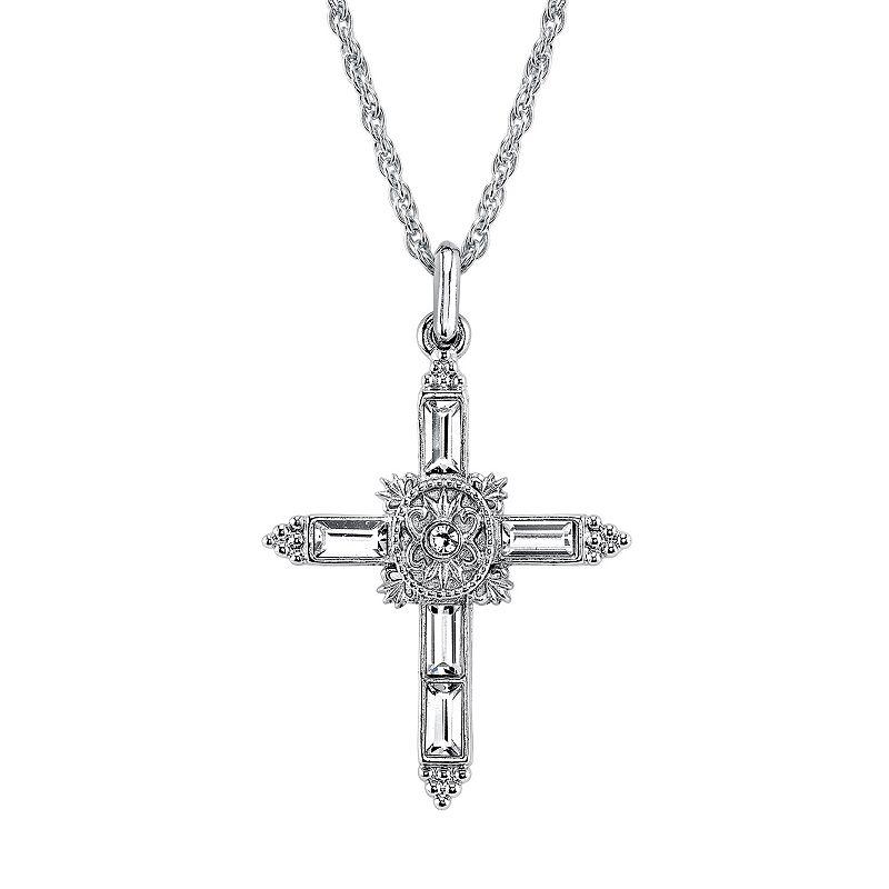 Symbols of Faith Simulated Crystal Cross Pendant, Womens Silver Tone Product Image