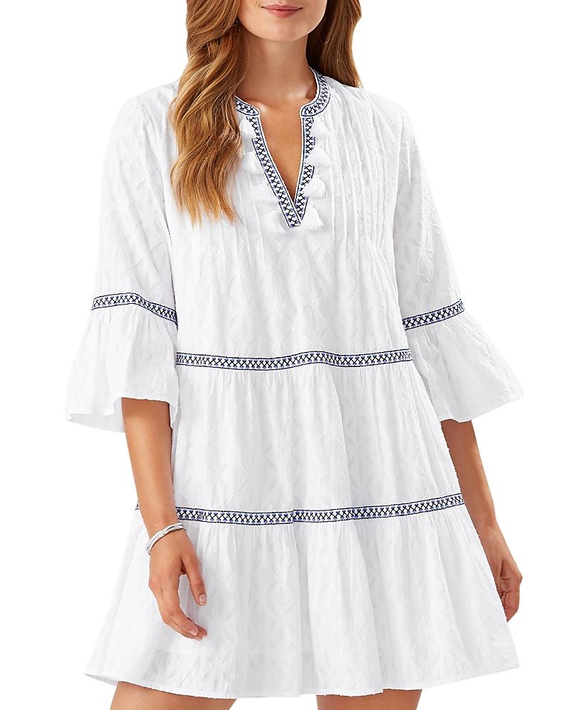 Embroidered Tassel V-Neck Cotton Tunic Dress Product Image