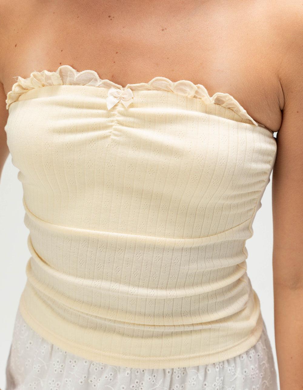 NECTAR CLOTHING Ruffled Pointelle Womens Tube Top - YELLOW Product Image