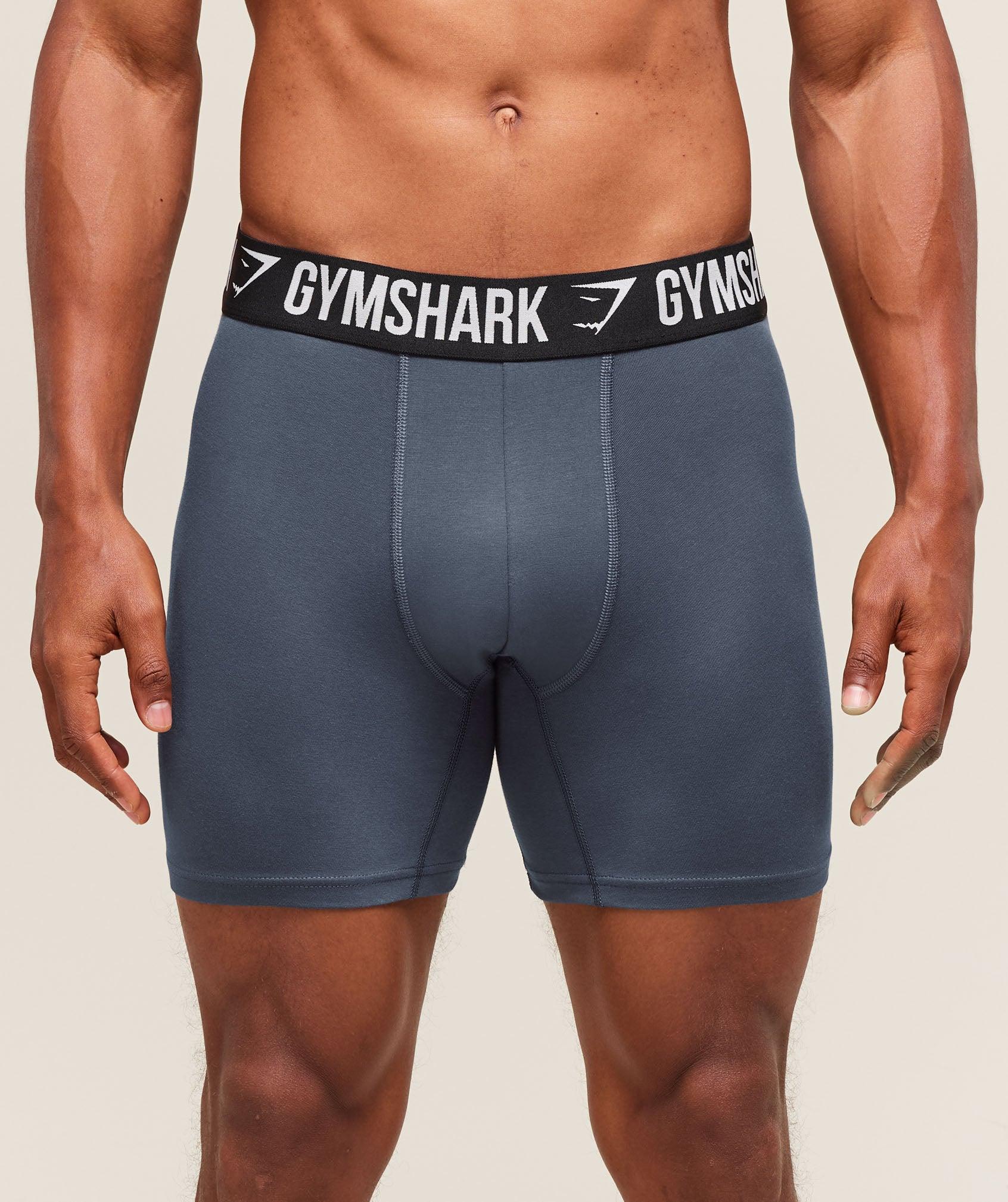 Gymshark Long Boxer Brief 3PK - Denim Grey/Titanium Blue/Black Male Product Image