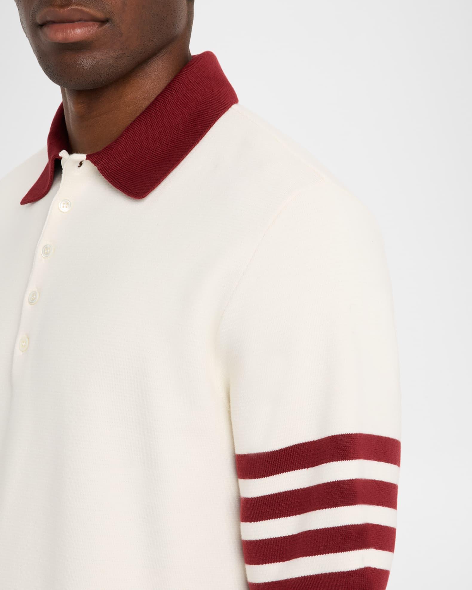 Men's Ecru Cotton Stripe-Sleeve Polo Shirt Product Image