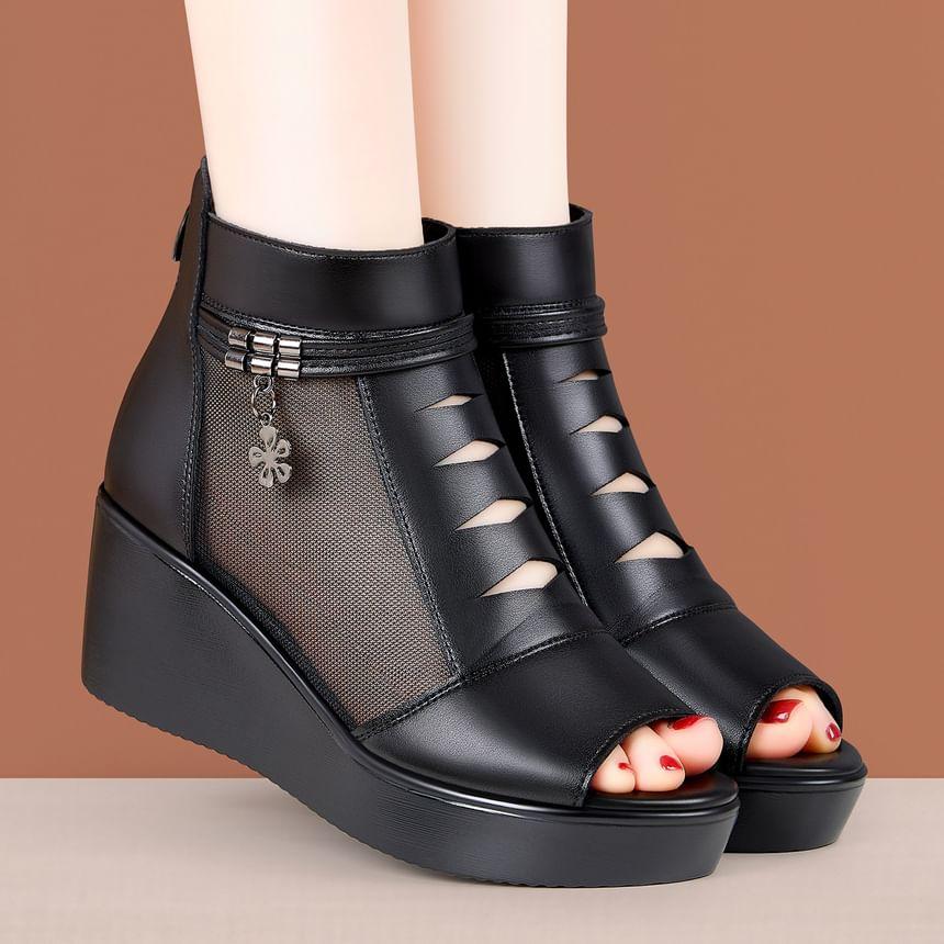 Platform Peep Toe Panel Mesh High Top Shoes Product Image