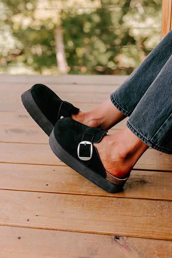 The Payton Faux Suede Platform Clogs in Black Product Image