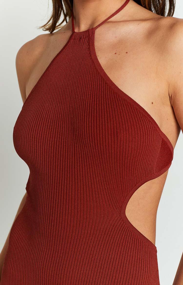 Christina Rust Halter Rib Maxi Dress Product Image
