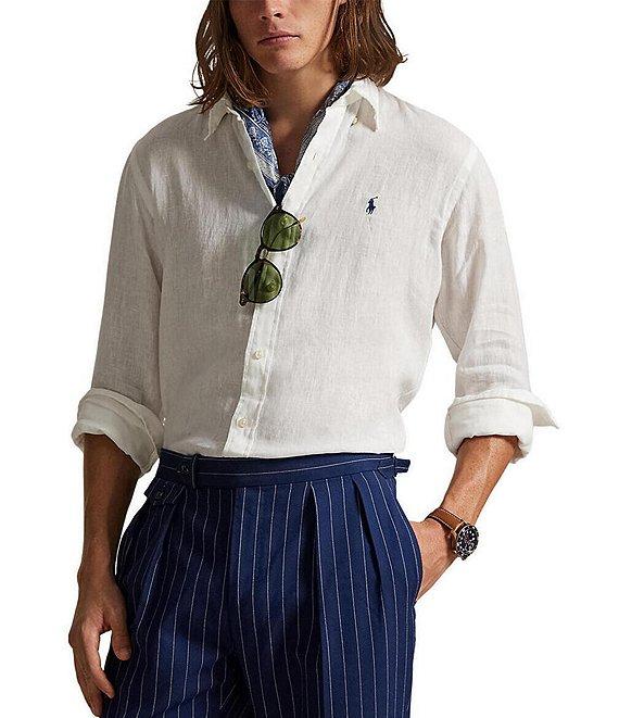 Polo Ralph Lauren Piece Dye Solid Linen Long Sleeve Woven Shirt Product Image