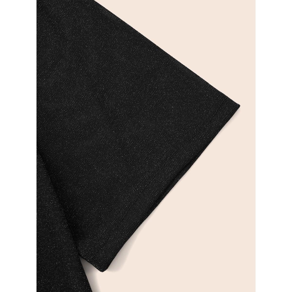 Plus Size Black Sheer Grid Neck Keyhole Blouse Women Short sleeve Round Neck Work Blouses BloomChic 14-16/1X Product Image