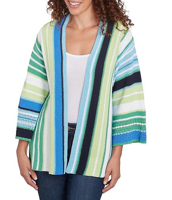 Ruby Rd. Stripe 3/4 Sleeve Open-Front Sweater Product Image