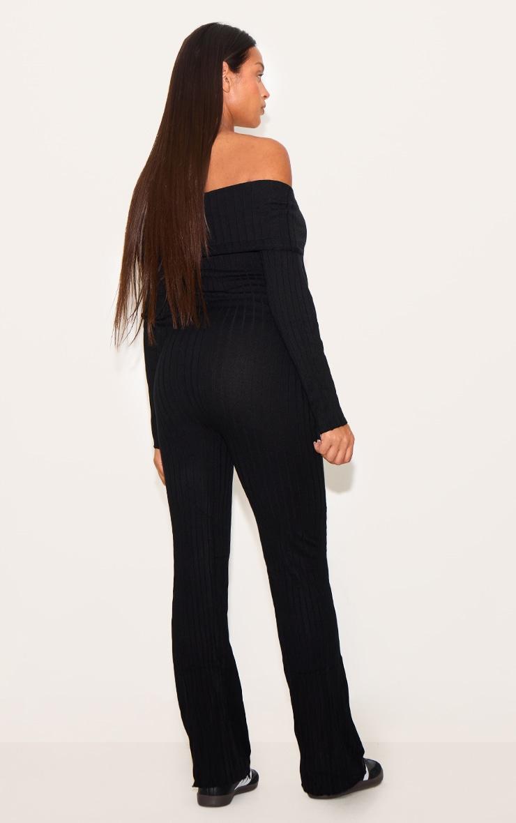Maternity Black Knitted Bardot Wide Leg Jumpsuit Product Image