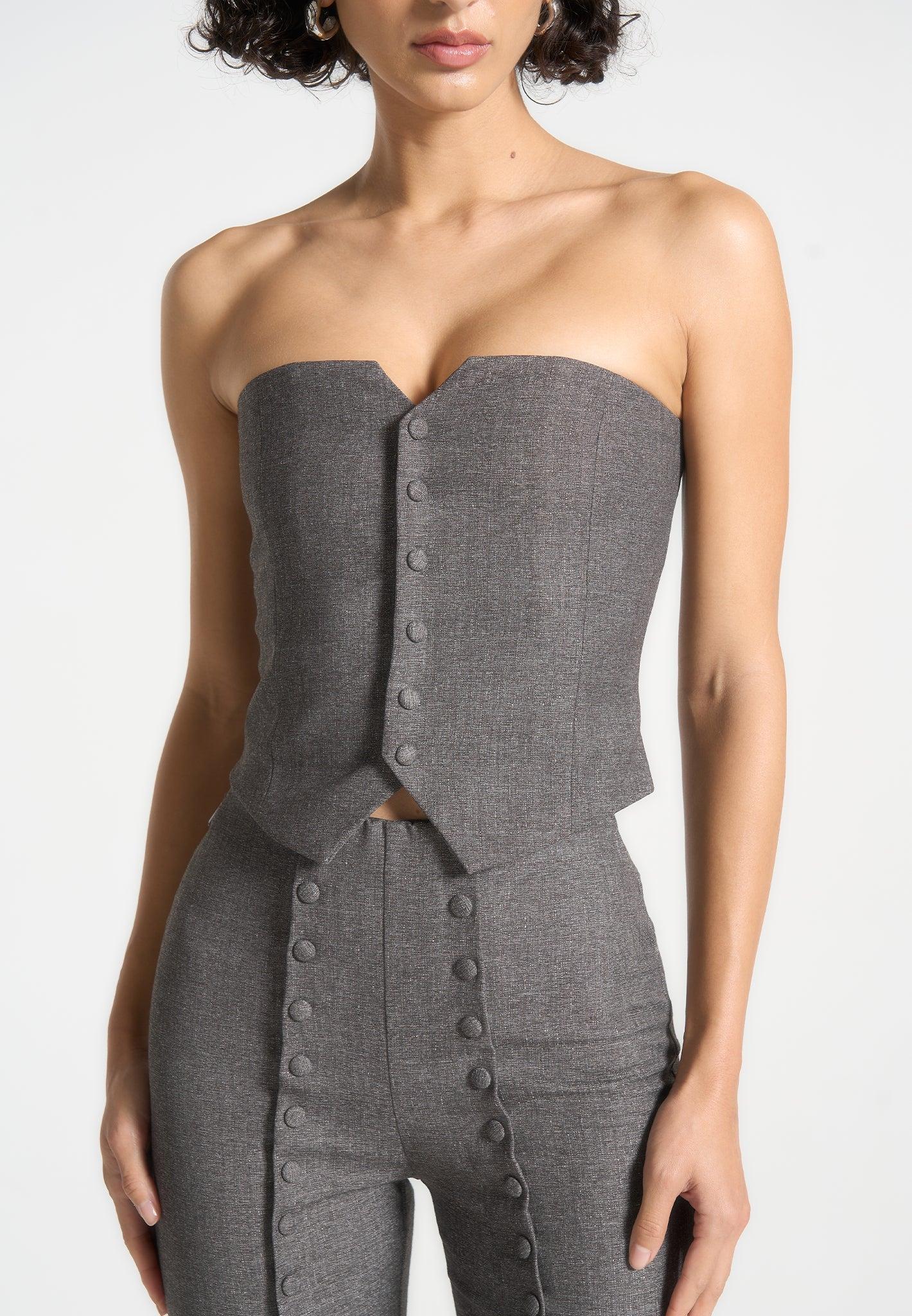 Lise - Cropped Tailored Blazer & Button Detail Bandeau - Dark Grey Female Product Image