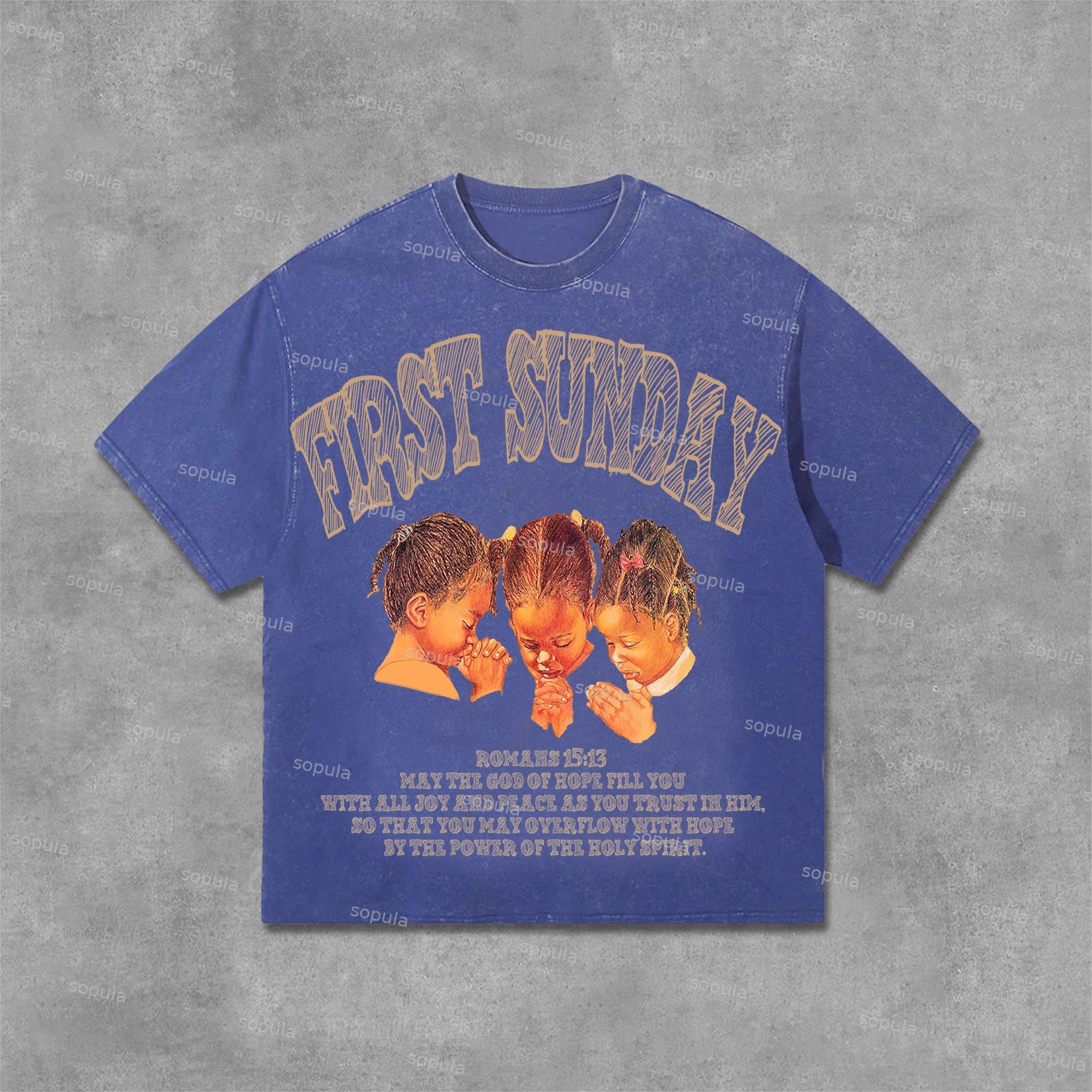 Sopula Retro First Sunday Faith Bible Graphic Print Acid Washed T-Shirt Product Image