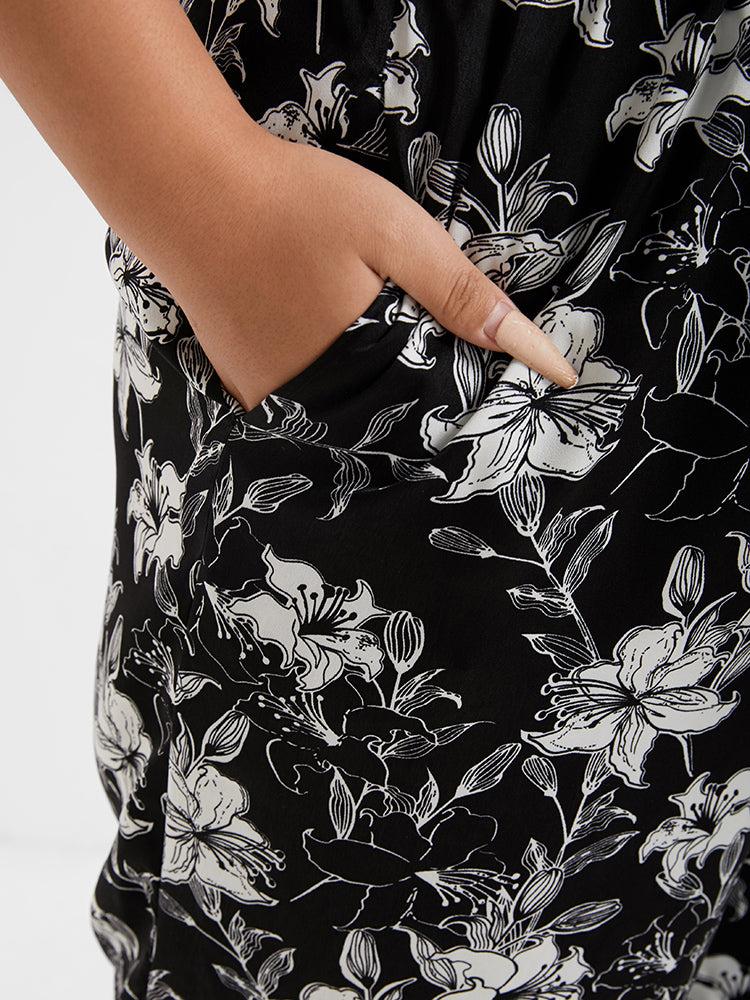 Floral Print Pocket Split Straight Pants Female Product Image