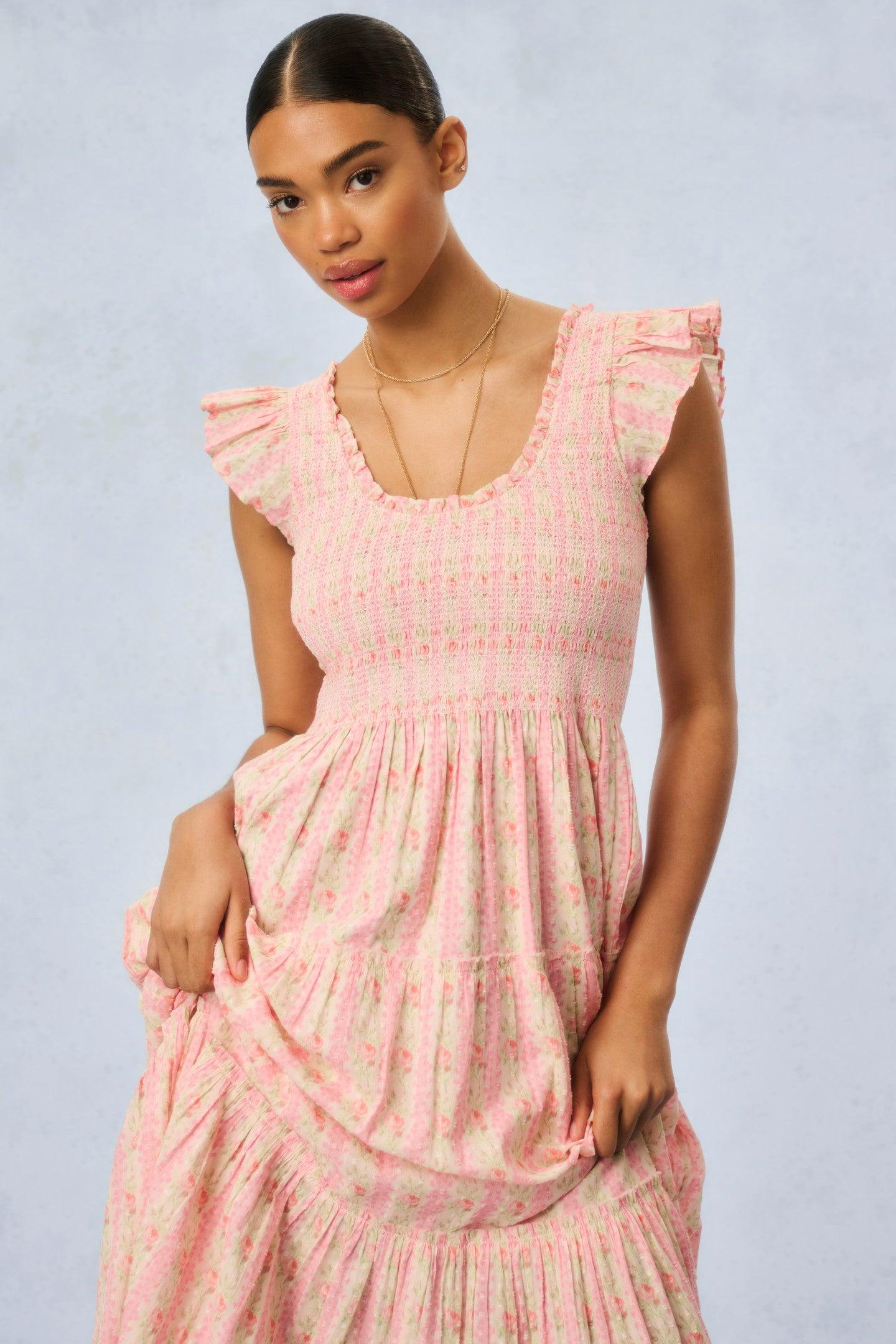 Chessie Fragrance Print Cotton Maxi Dress - STRAWBERRY MACAROON Product Image