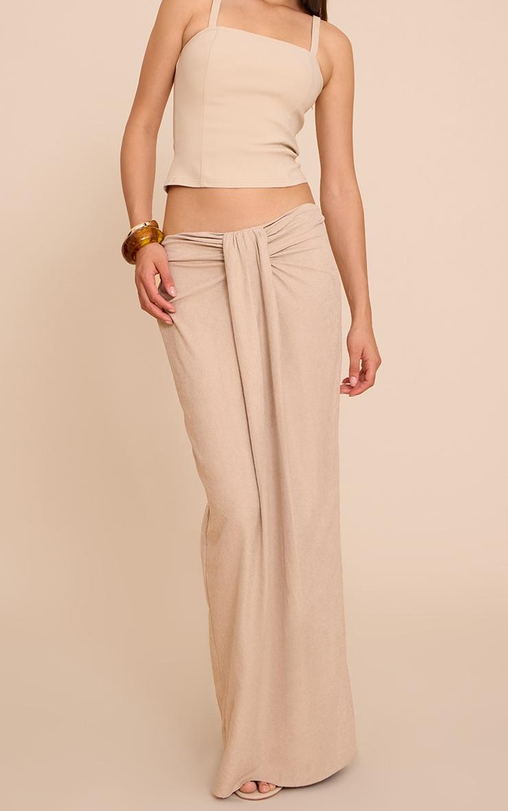 Beige Peachskin Drape Front Maxi Skirt Product Image