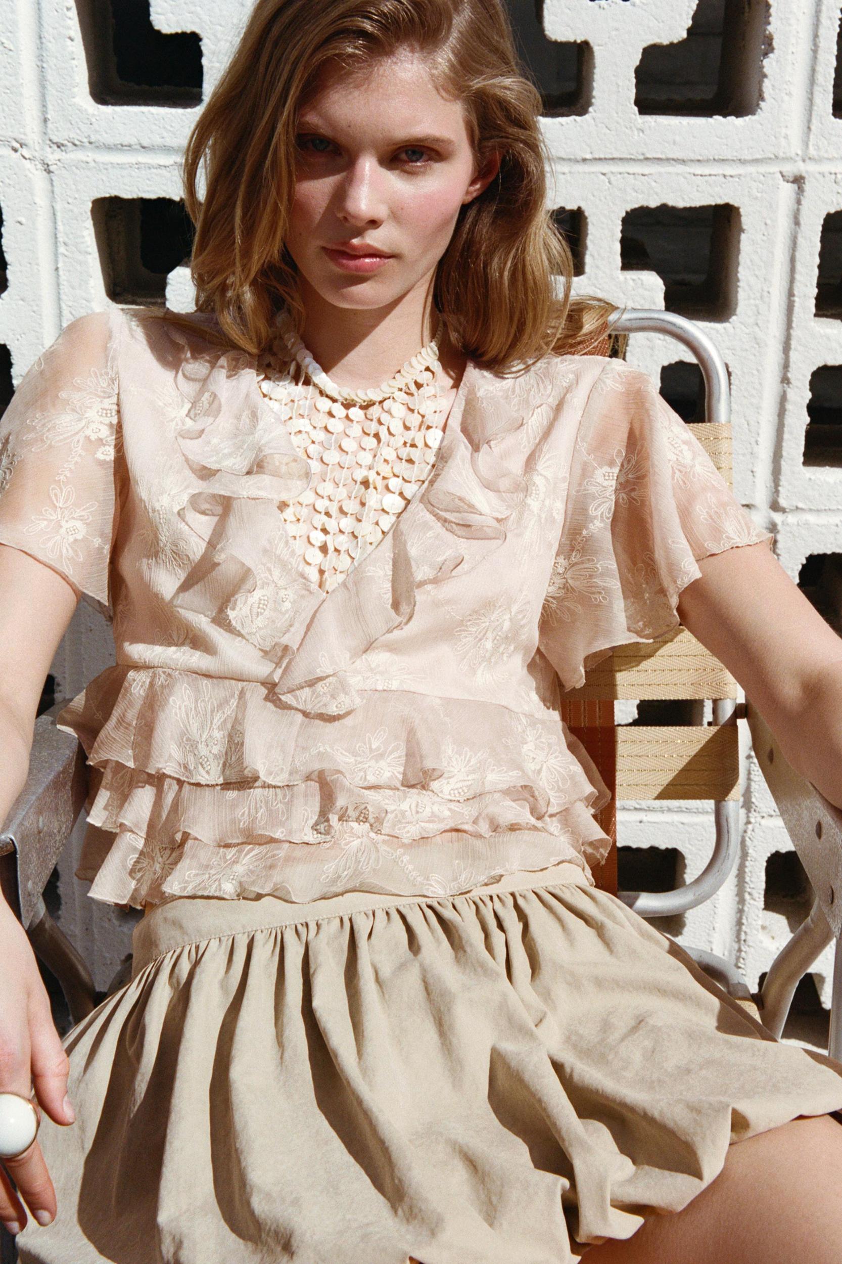 EMBROIDERED RUFFLED TOP Product Image