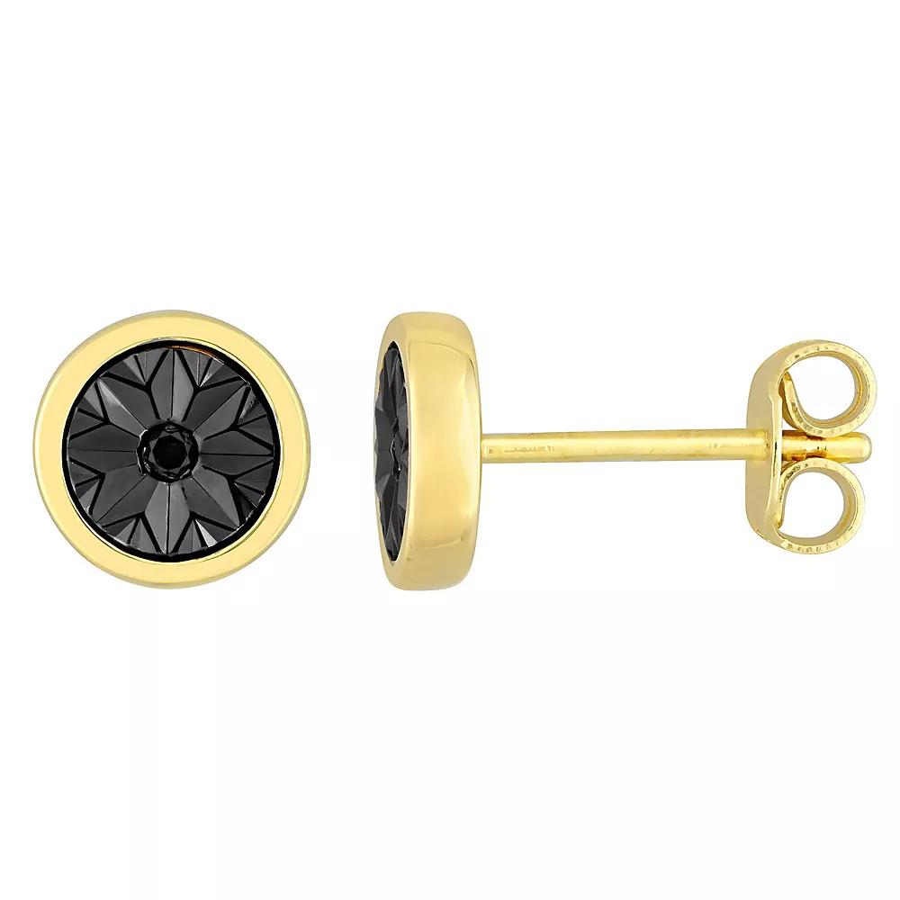 Stella Grace Men's 18k Gold Over Silver Black Diamond Accent Circle Stud Earrings, 18k Gold Plated Product Image