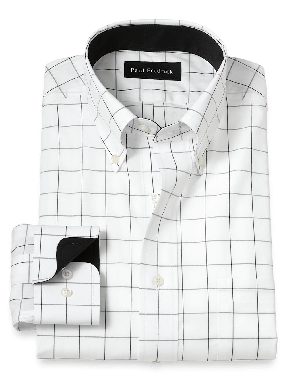 Non-Iron Cotton Windowpane Dress Shirt With Contrast Trim - Black Product Image