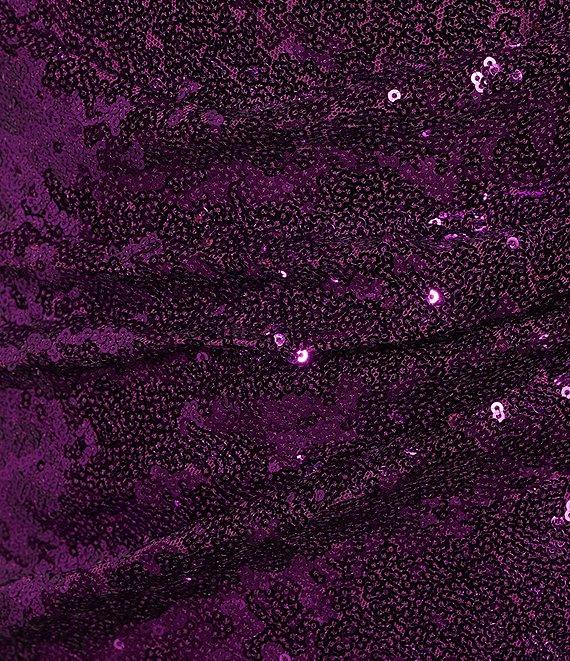 Honey and Rosie Sequin Square Neck Pleated Waist Side Slit Long Gown Product Image