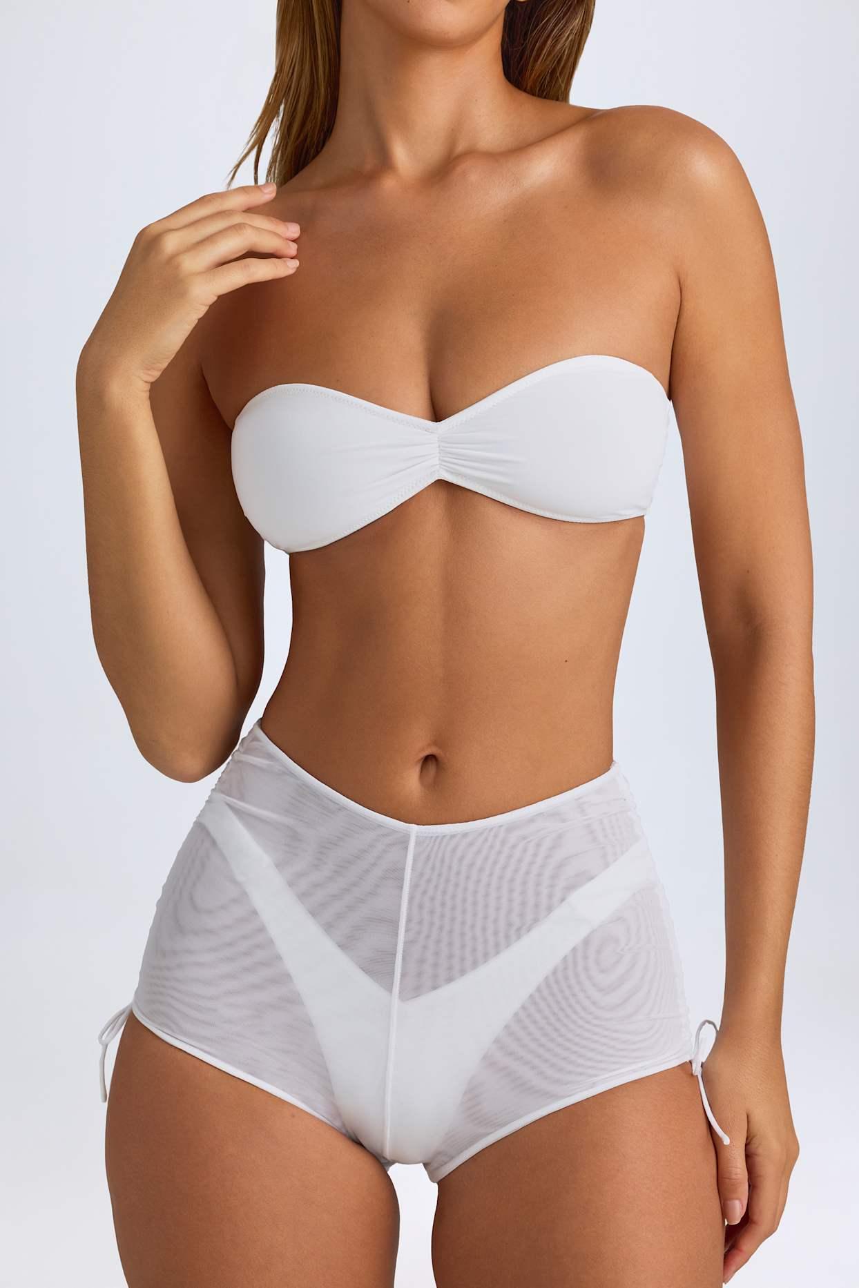 Sheer Ruched Mini Shorts in White Product Image