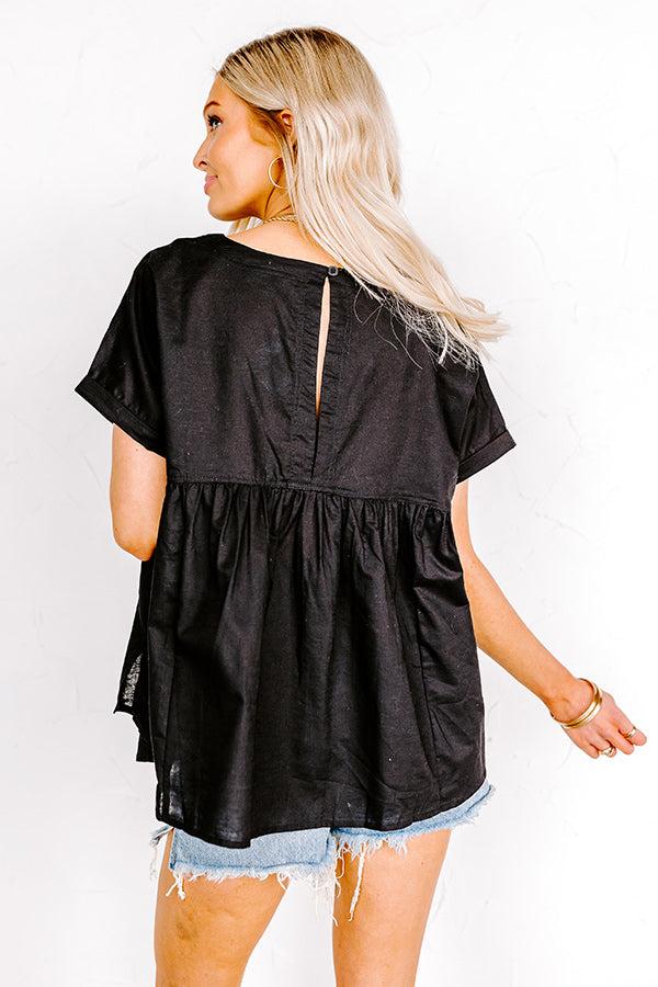 Greek Isles Linen-Blend Babydoll Top In Black Product Image