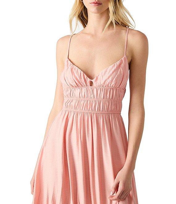 Steve Madden Jackie Rayon Crepe Sweetheart Neck Smocked Hanky Hem Midi Dress Product Image