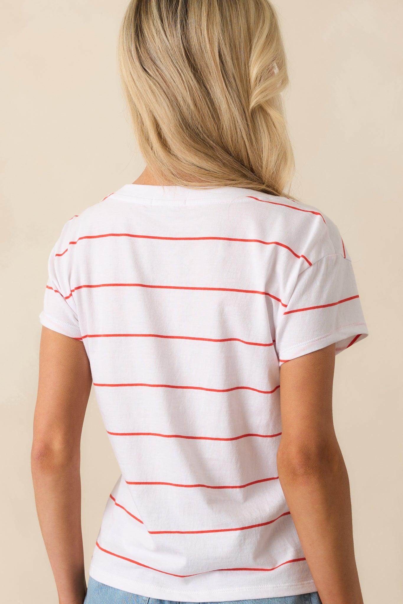 Z Supply Red Striped Cotton Modern V-Neck Tee Product Image