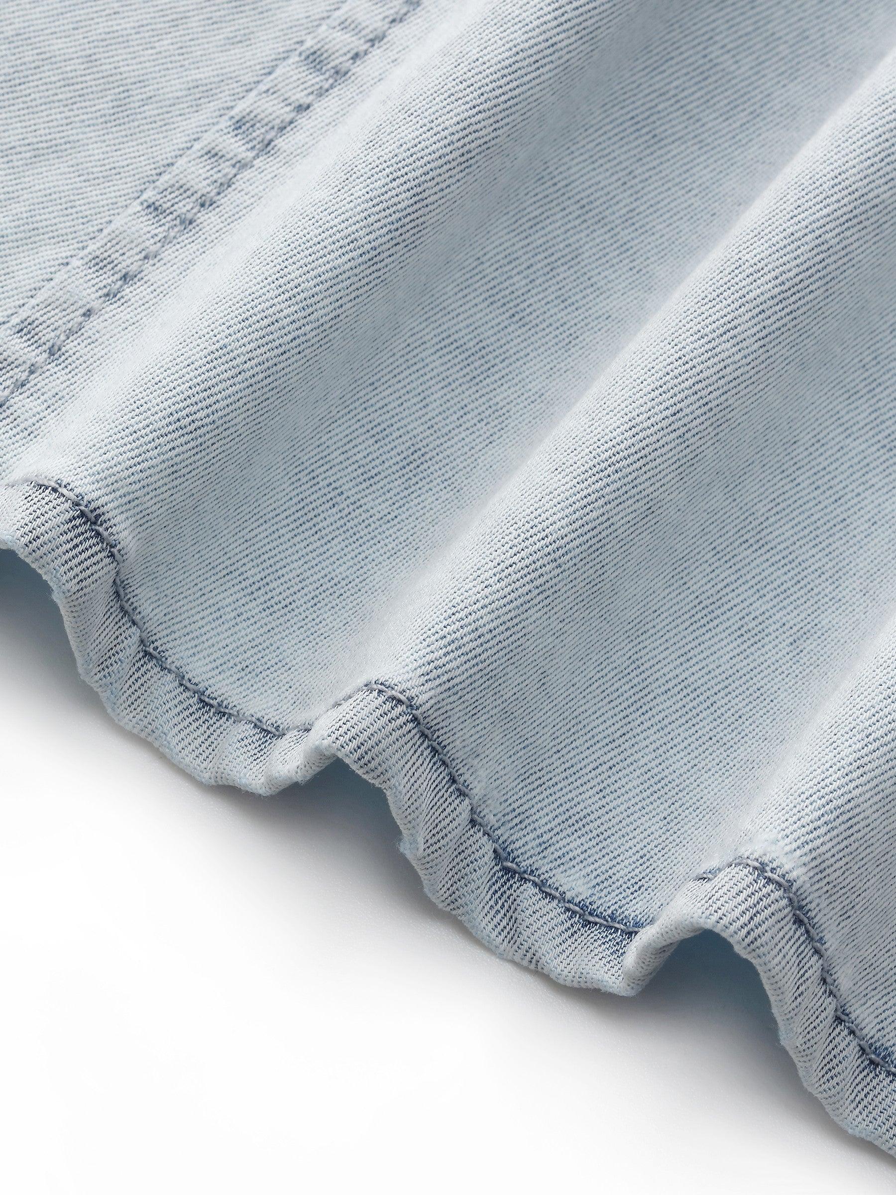 Denim Patchwork Women Puff-sleeved Midi Dress Product Image