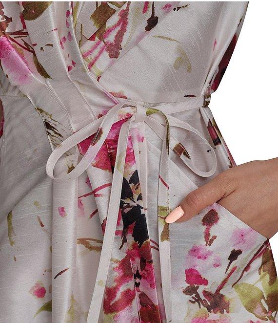 Donna Karan Dupioni V-Neck Cap Sleeve Tie Sash Midi Wrap Dress Product Image