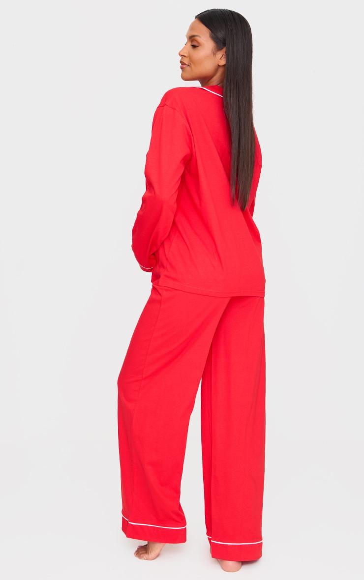 Maternity Red Jersey Piping Detail Long Pj Set Product Image