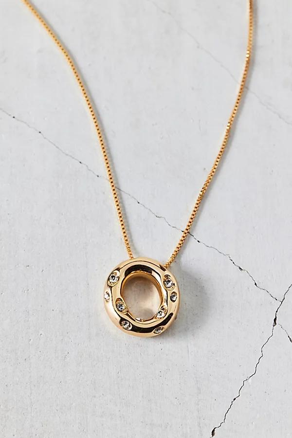 14k Gold Plated Rhinestone Bubble Initial Charm Necklace, Womens at Urban Outfitters Product Image