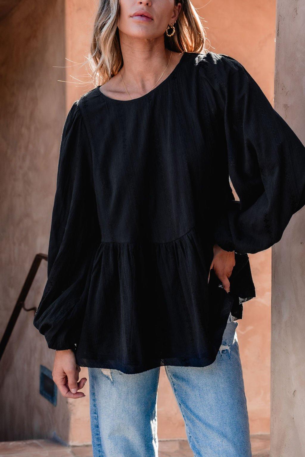 Flowy Black Ruffled Tunic - DOORBUSTER Female Product Image