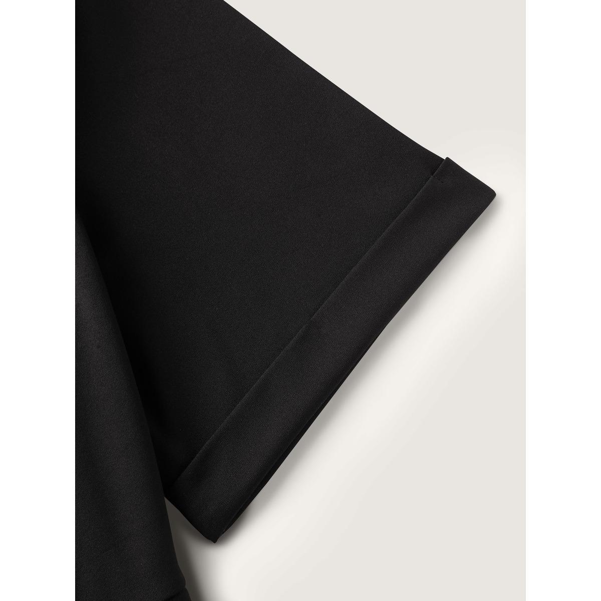 Plus Size Stretchy Blazer Collar Belted Knee-Length Dress Black Women Office Belted Suit Collar Half Sleeve Curvy BloomChic 18-20/2X Product Image