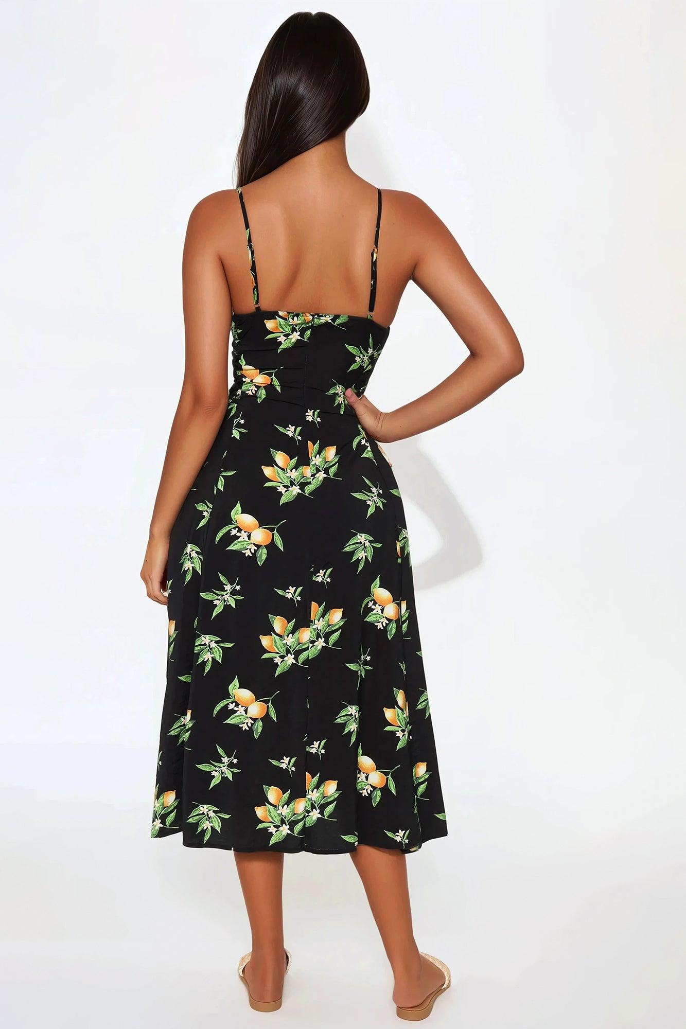 Jackie Lace Up Midi Dress - Black/Yellow Product Image