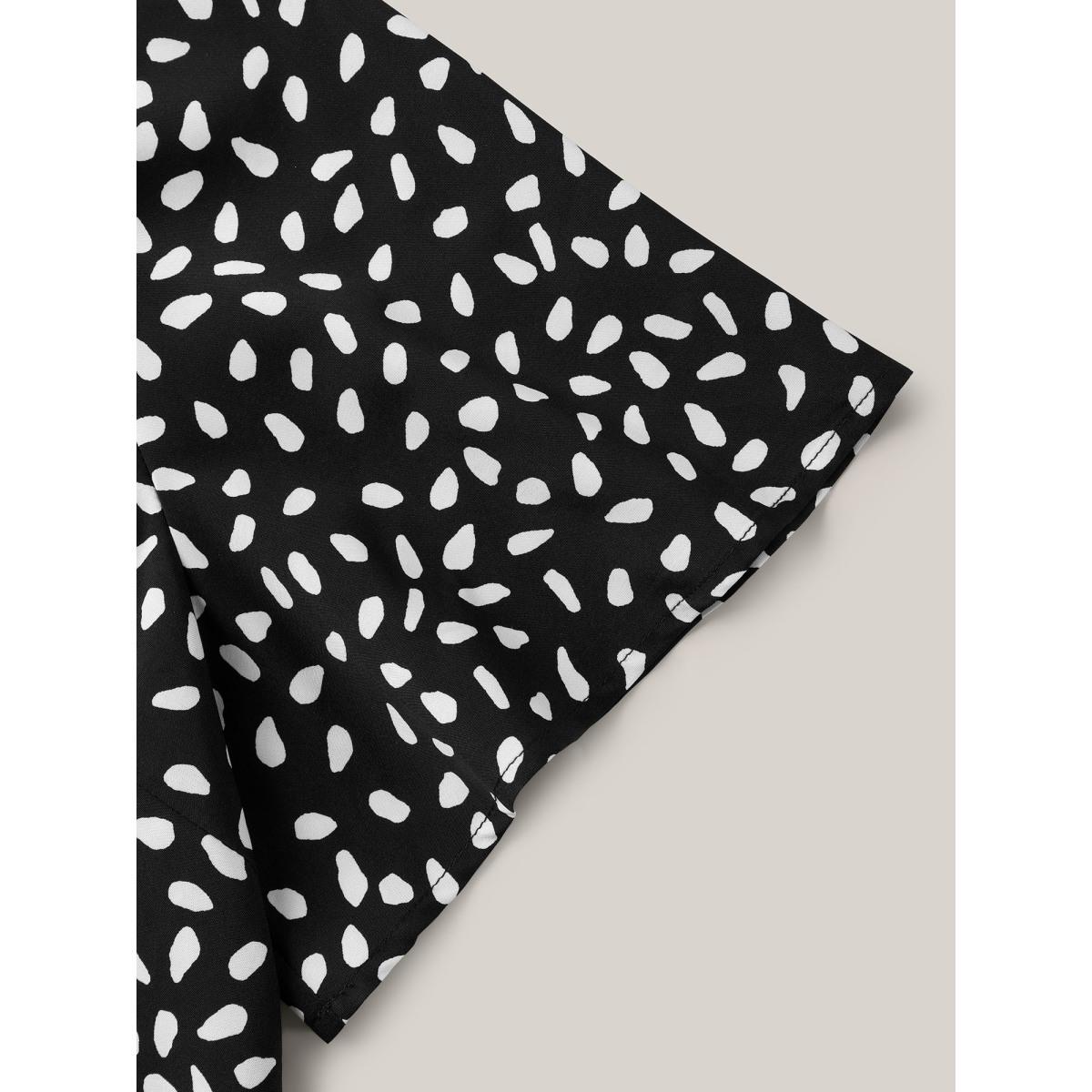 Plus Size Black Petal Print Neck Tie Flowy Blouse Women Half Sleeve Round Neck Work Blouses BloomChic 30/6X Product Image