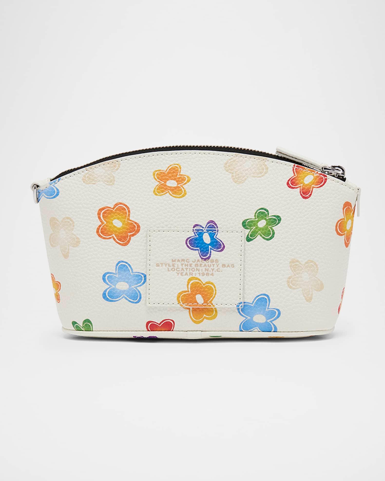 Wild Daisy-Print Leather Cosmetic Pouch Bag Product Image