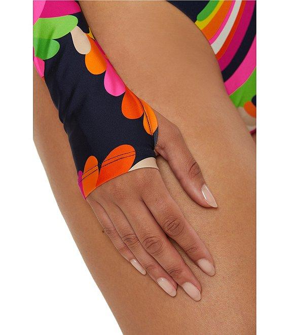 Trina Turk Poolside Swirl Long Sleeve Lace-Up Paddle One Piece Swimsuit Product Image