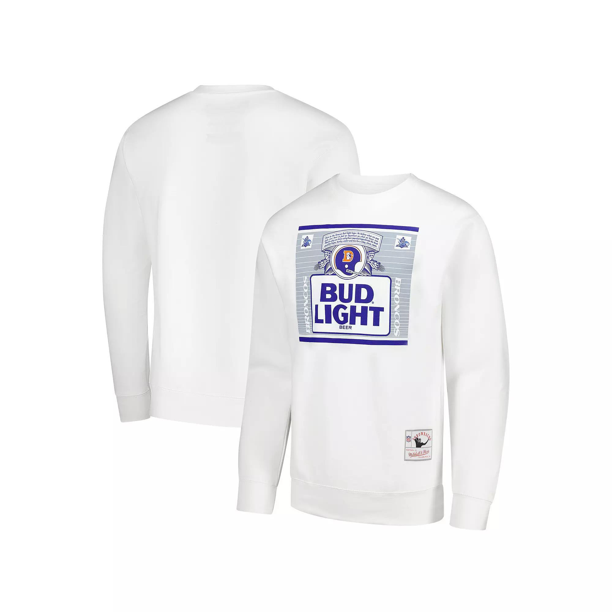 Men's Mitchell & Ness x Bud Light White Denver Broncos The Crest Pullover Sweatshirt,  Product Image