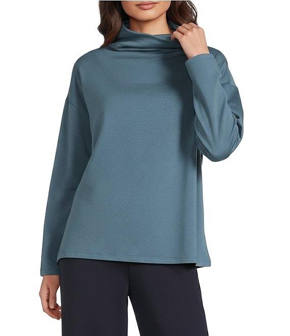 Eileen Fisher Brushed Terry High Funnel Neck Long Sleeve Box Top Product Image