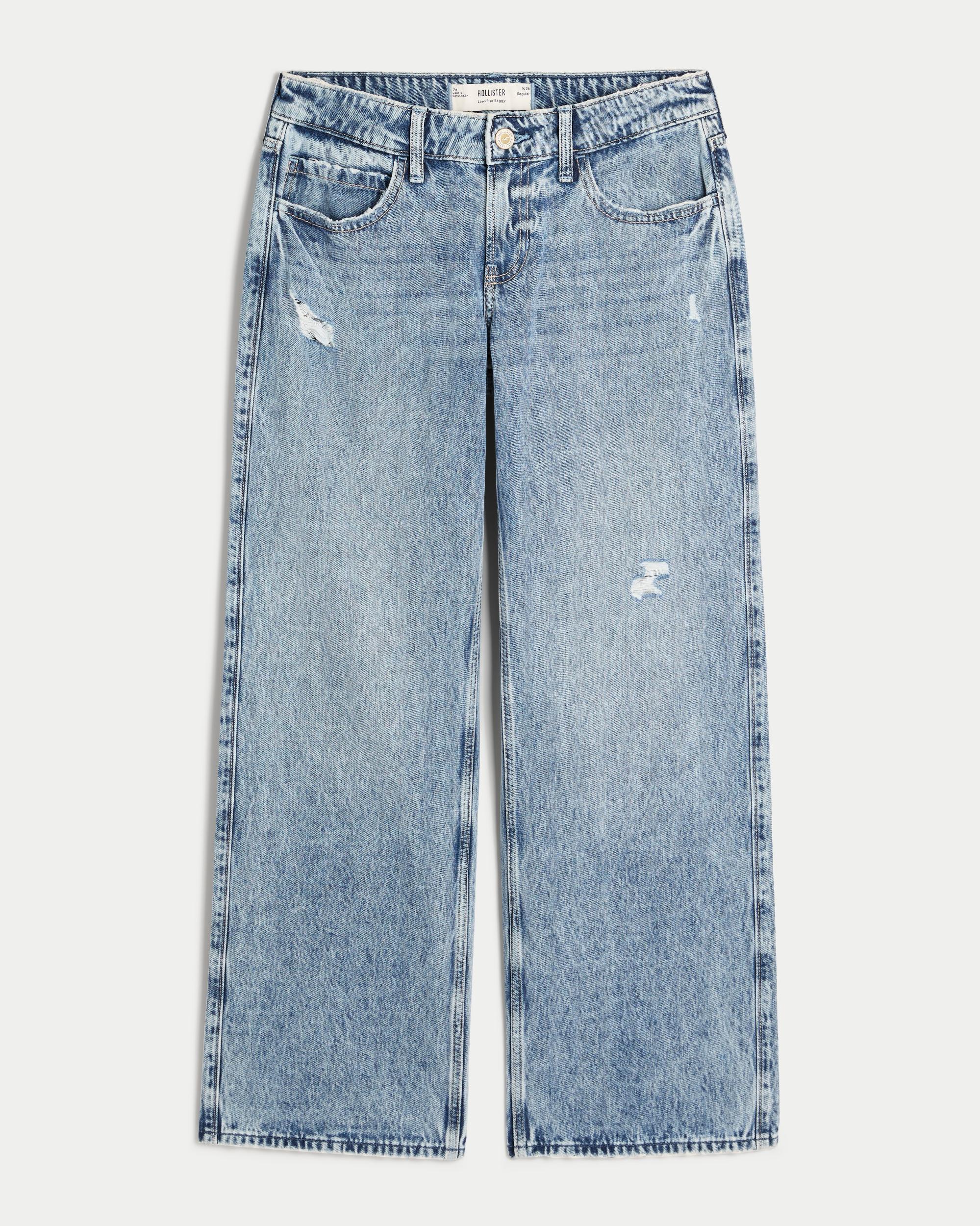Low-Rise Ripped Light Wash Baggy Jeans Product Image