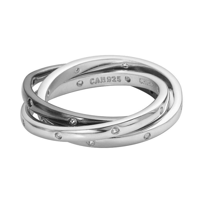 Sophie Miller Black & White Rhodium-Plated Sterling Silver Cubic Zirconia Interlocking Ring, Women's, Size: 6 Product Image