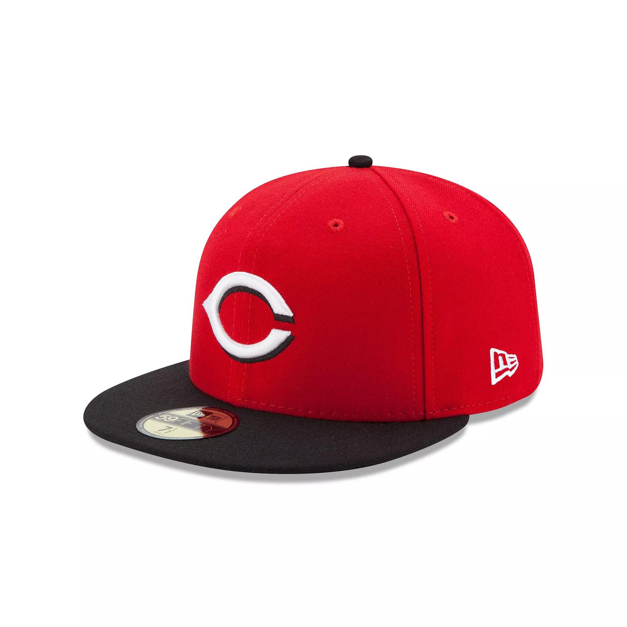 Men's New Era Red/Black Cincinnati Reds Road Authentic Collection On-Field 59FIFTY Fitted Hat,  Product Image