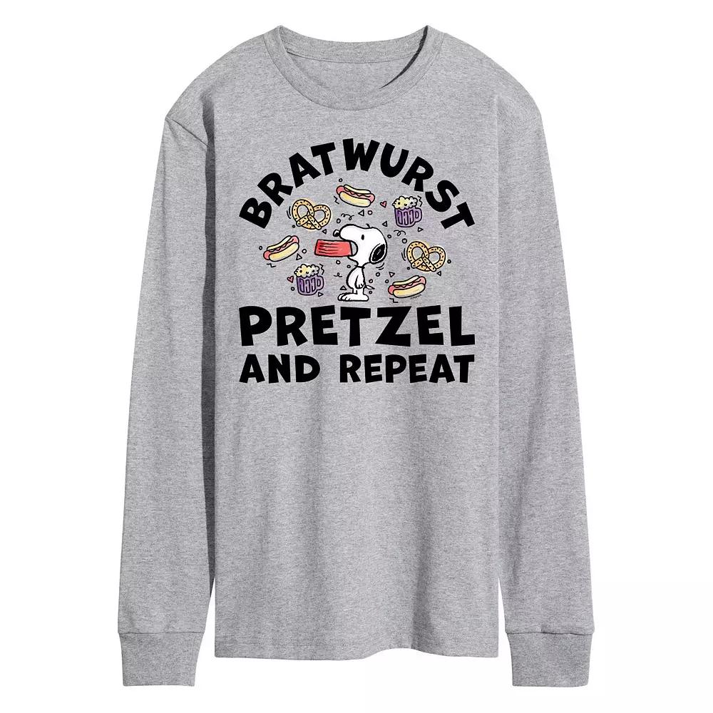Men's Peanuts Octoberfest Snoopy Bratwurst Pretzel Repeat Long Sleeve Graphic Tee,  Product Image
